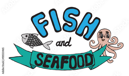 Multicolor inscription fish and seafood