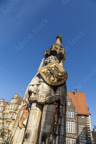 famous Roland statue at market place in Bremen