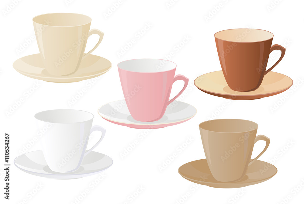 The set of empty cups in different colors. The set of empty cups in different colors.