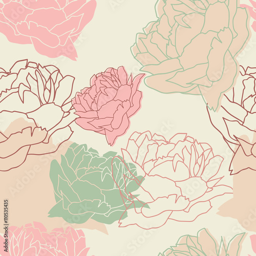 Seamless pattern with peonies. Floral wallpaper