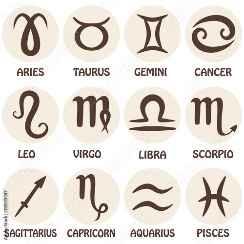 Zodiac signs. Zodiac icons. Set of round zodiac icons.