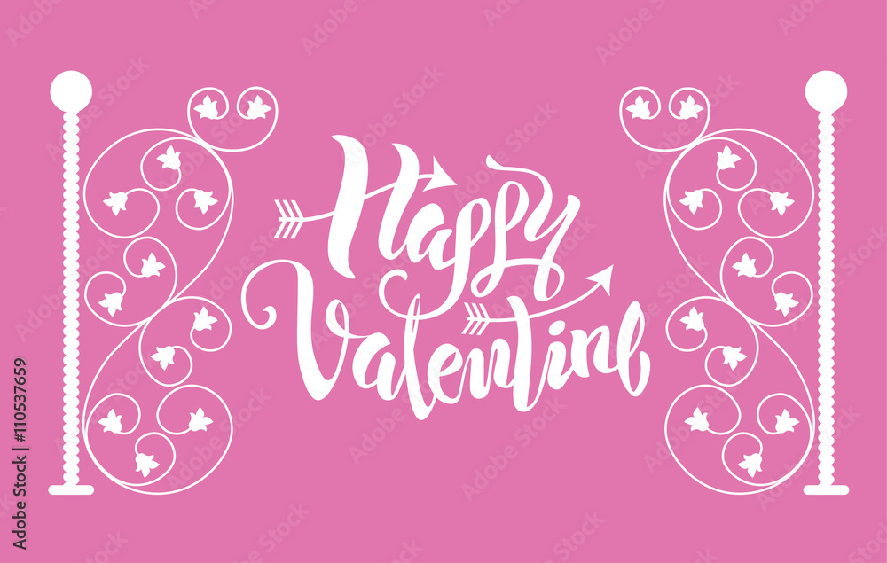 valentine's day poster with letters, arrows, floral frames in wh