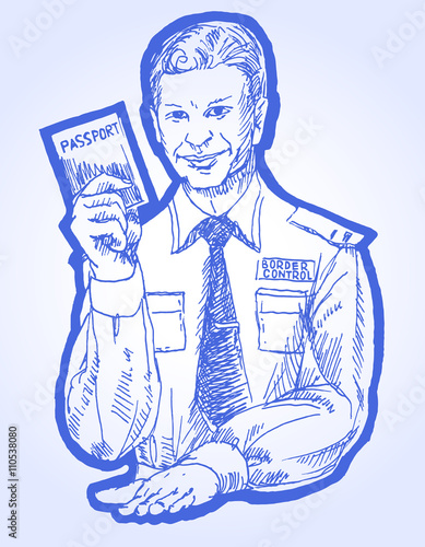 customs officer keeps in his hand passport on white background