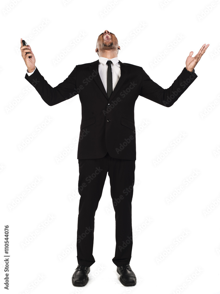 irritated businessman screaming and holding cellphone. irritated businessman screaming and holding cellphone.