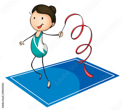 Woman playing ribbon on the mat
