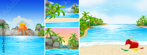 Scene with beach and mountains