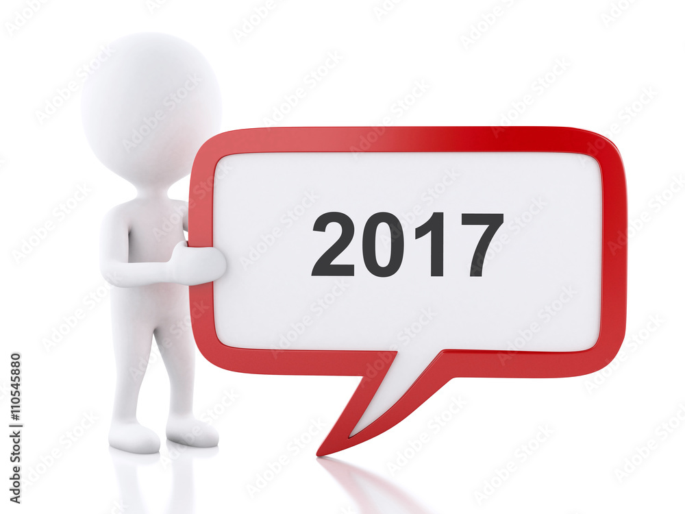 3d White people with speech bubble with 2017. 3d White people with speech bubble with 2017.