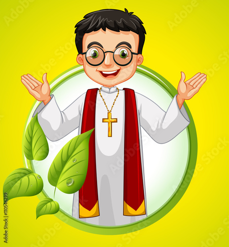 Logo design with priest and leaves