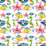 Seamless sea animals and bubbles