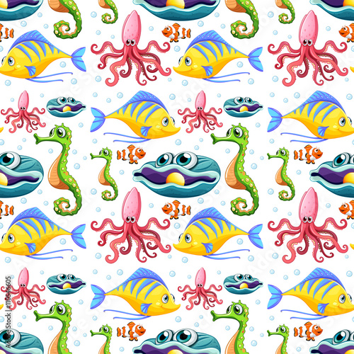 Seamless sea animals and bubbles
