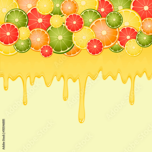 Citrus fruits with a flowing liquid, juice and honey