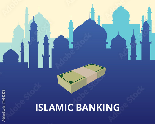 islamic banking illustration with mosque and money vector graphic illustration