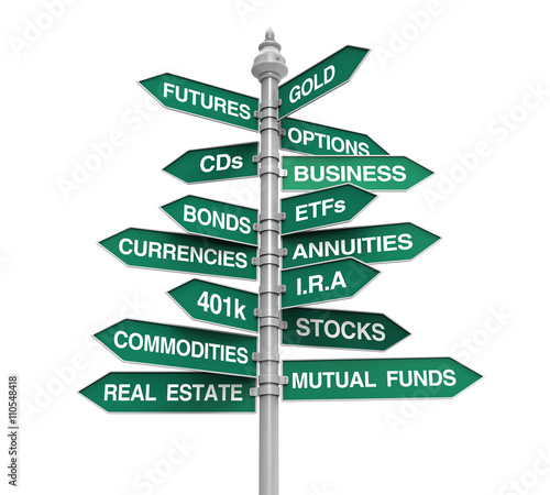 Obraz na plátně Types of Investments Direction Sign