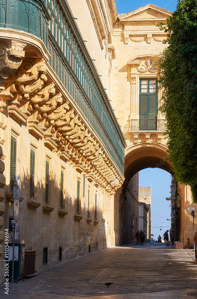 The long wooden balconies on the Grandmaster's Palace, Valletta,