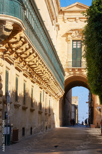 Fototapeta Naklejka Na Ścianę i Meble -  The long wooden balconies on the Grandmaster's Palace, Valletta,