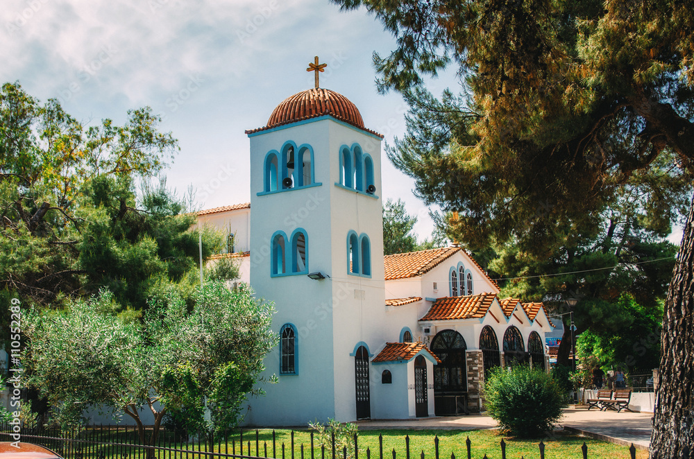 Hanioti orthodox Church of St. John the Baptist on Kasandra penisula.  Halkidiki, Greece.