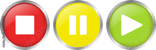 Drei Video Buttons: Stop, Halt und Play