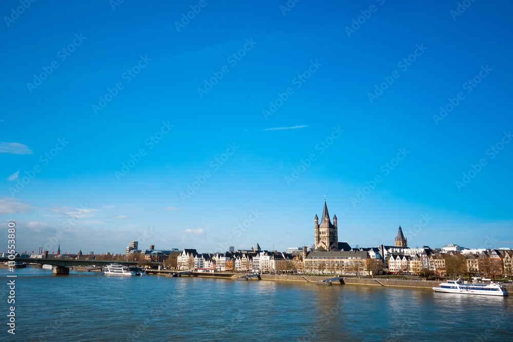 View on Cologne Cathedral and river Rhine, Germany
