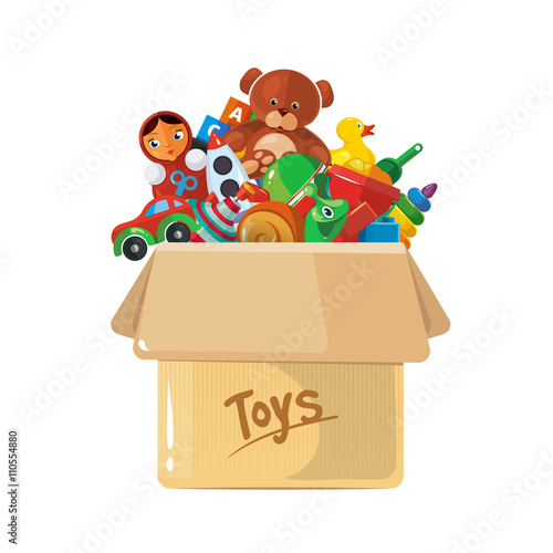 Vector illustration of cardboard box for children toys.