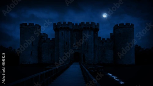 Large Castle With Moat In Moonlight photo