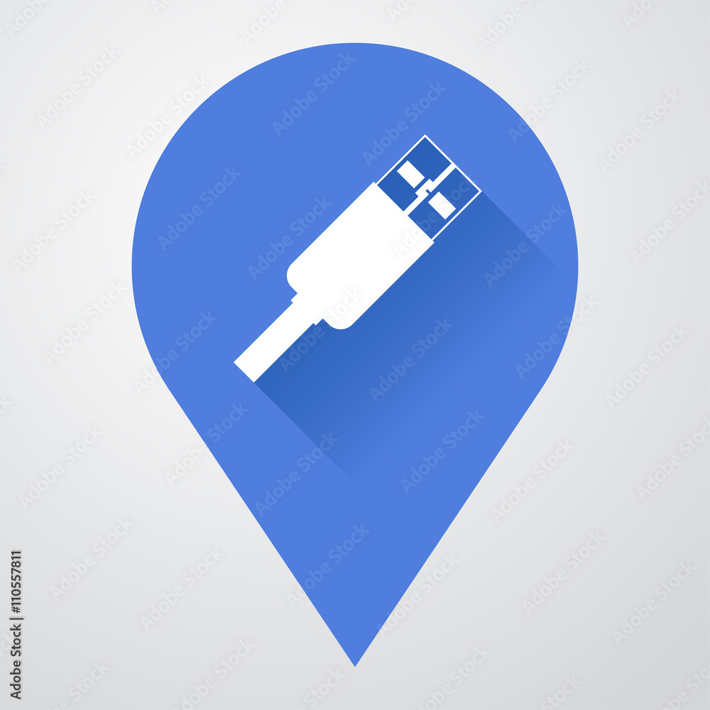 Icono plano localizacion con puerto USB con sombra Icono plano localizacion con puerto USB con sombra
