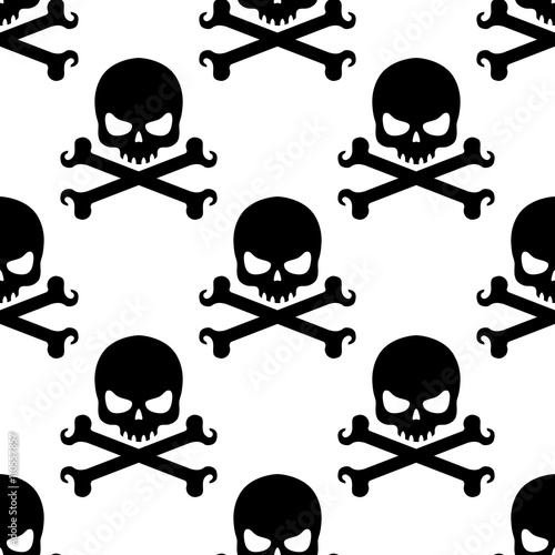 Icono plano patrón con craneo con tibias sobre fondo blanco