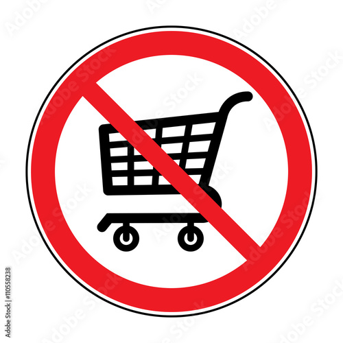 No Shopping Cart Sign. Red round No Shopping Cart icon. Illustration of a forbidden signal. No trolley allowed symbol. Prohibited symbol isolated on white background. Great for any use. Stock Vector