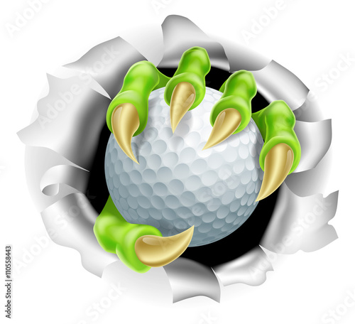 Claw with Golf Ball Breaking out Of Background