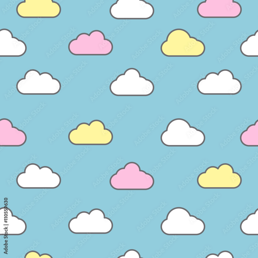Obraz premium Seamless pattern with clouds on a blue background