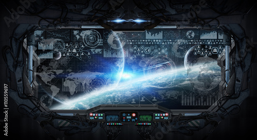 Fototapeta Naklejka Na Ścianę i Meble -  Window view of space and planets from a space station