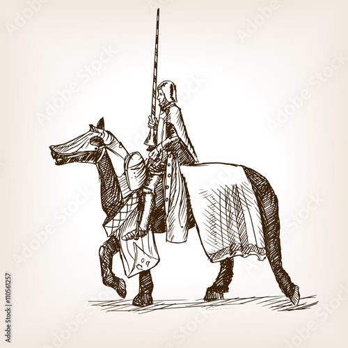 Medieval knight sketch style vector illustration