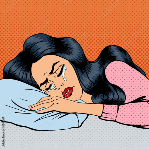 Crying Woman. Exhausted Woman. Woman Crying in a Pillow. Pop Art