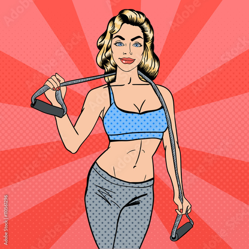 Woman with Sport Equipment. Fitness Girl. Athletic Woman. Pop Art