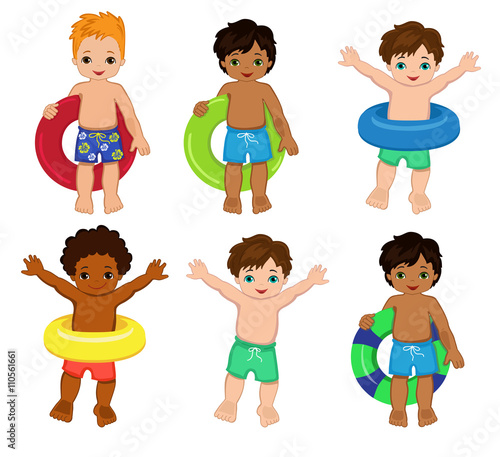 Pool party for boys.Vector Illustration.