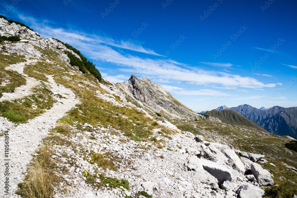 View on Nebelhorn hiking trail with awesome Alps Panorama View on Nebelhorn hiking trail with awesome Alps Panorama
