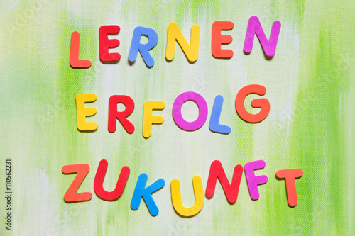 colorful letters, german words, concept learning for the future