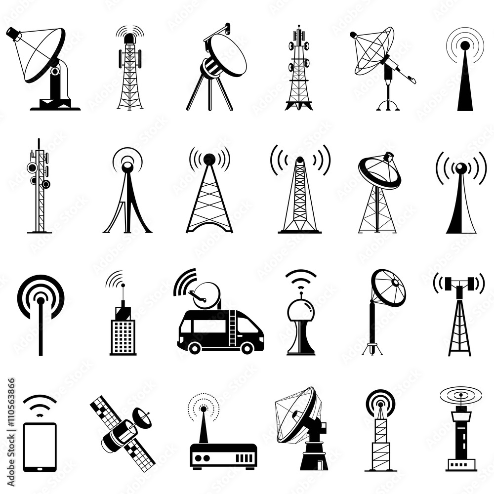 Obraz premium communication tower icons, satellite dishes, antenna