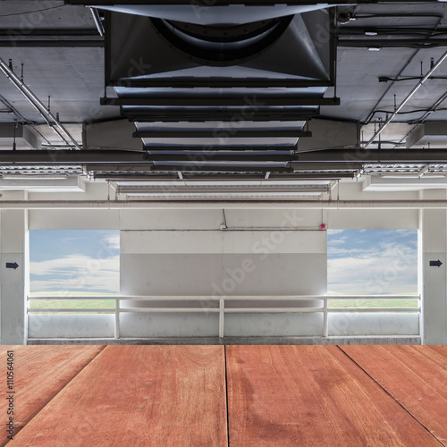 Wood floor with Parking garage interior, industrial building, pa
