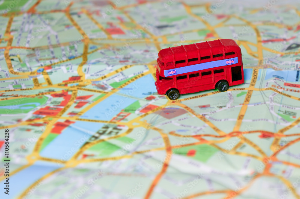 Model of a Red Bus on top of London map Stock Photo | Adobe Stock