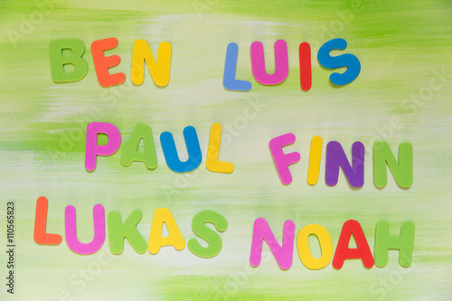 colorful letters, favorite boy´s names