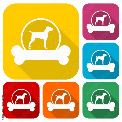 Dog design icons set with long shadow
