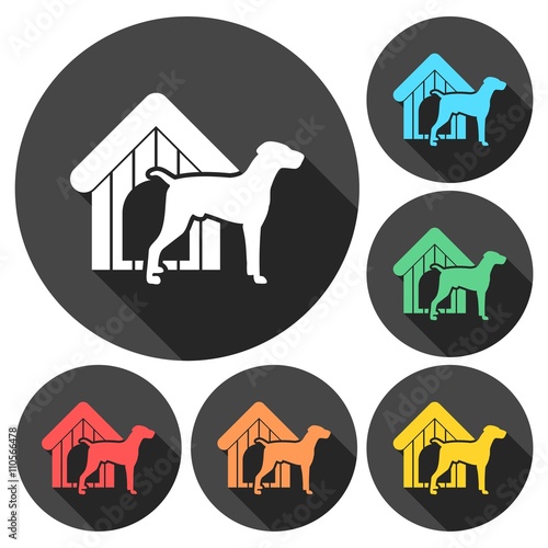 Dog design icons set with long shadow