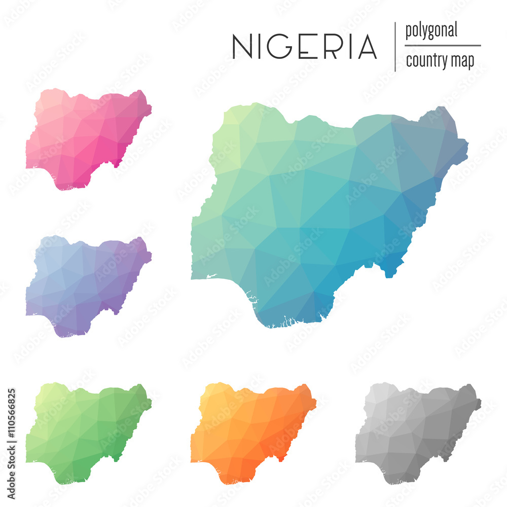 Set Of Vector Polygonal Nigeria Maps Bright Gradient Map Of Country In