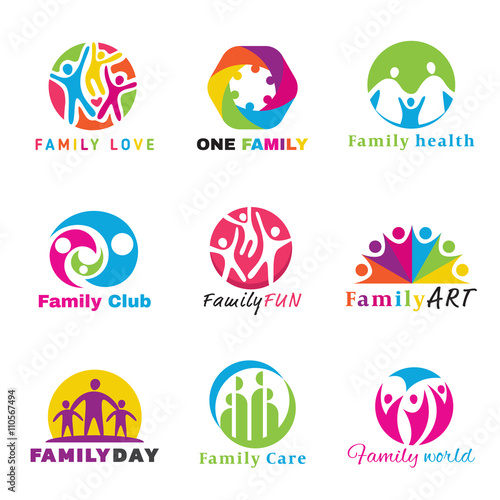 Family logo circle art vector set design