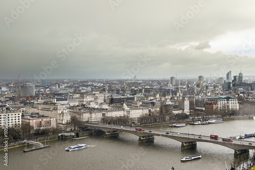 Aerial view of London City and River Thames from London Eye