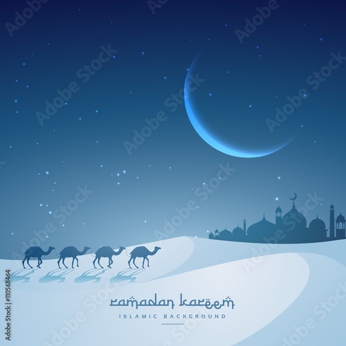 camel walking towards masjid ramadan kareem festival greeting