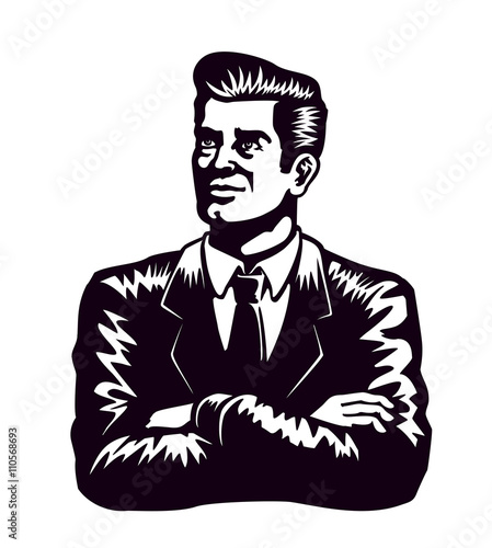 Vintage man in suit and tie with arms crossed and self-confident expression vector illustration on white background