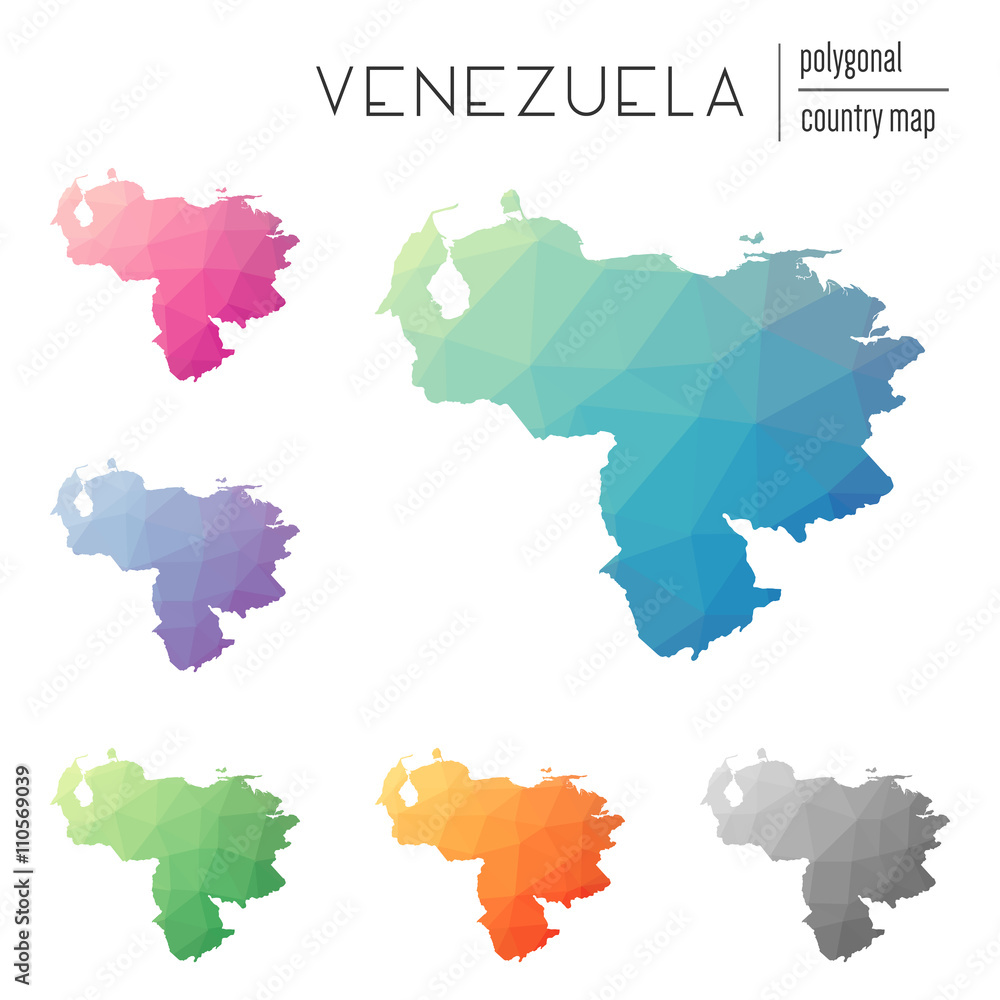 Obraz Zestaw wektora wielokąta Wenezuela, Bolivarian Republiki map ... Jasny mapę gradientu kraju w stylu low poly.