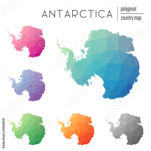 Set of vector polygonal Antarctica maps. Bright gradient map of the country in low poly style. Multicolored Antarctica map in geometric style for your infographics.
