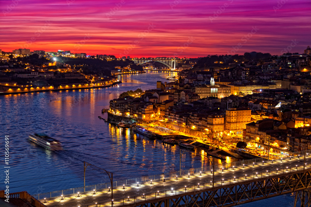 Old city of Porto at sunset, Portugal